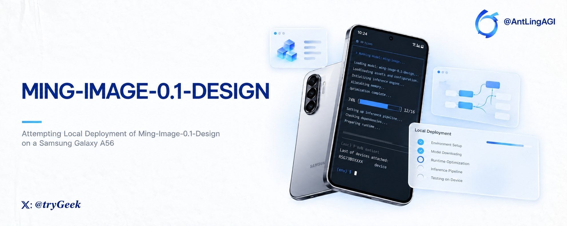 Ming-Image-0.1-Design cover showing a Samsung Galaxy A56 and a local deployment interface.